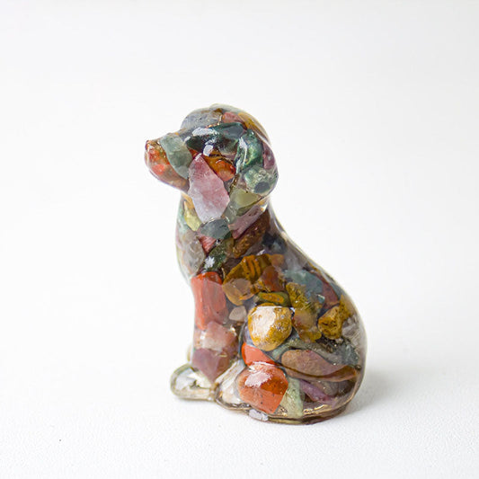 Ocean Jasper - Handmade Natural Crystal Gemstone Sitting Dog
