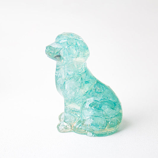 Aquamarine - Handmade Natural Crystal Gemstone Sitting Dog