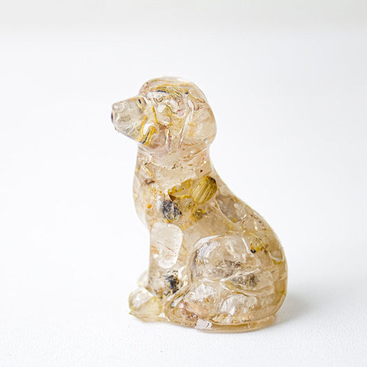 Rutilated Quartz - Handmade Natural Crystal Gemstone Sitting Dog