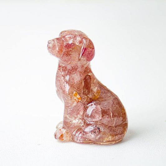 Strawberry Quartz - Handmade Natural Crystal Gemstone Sitting Dog