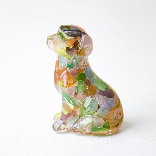 Colorful Cat's Eye - Handmade Natural Crystal Gemstone Sitting Dog