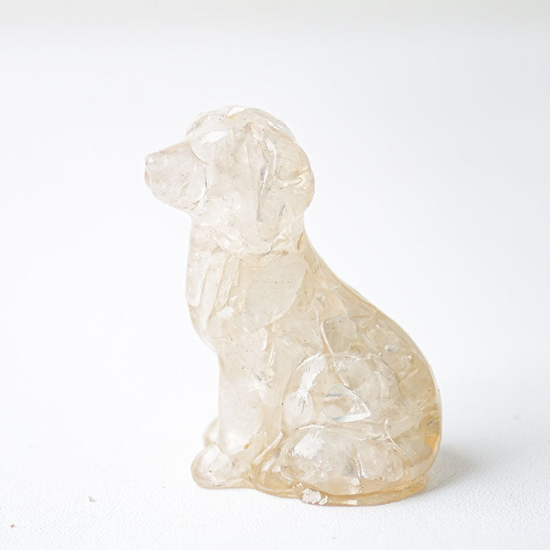 Clear Quartz - Handmade Natural Crystal Gemstone Sitting Dog