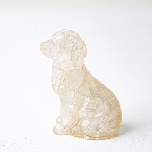 Clear Quartz - Handmade Natural Crystal Gemstone Sitting Dog