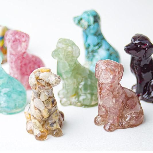 Handmade Natural Crystal Gemstone Sitting Dog