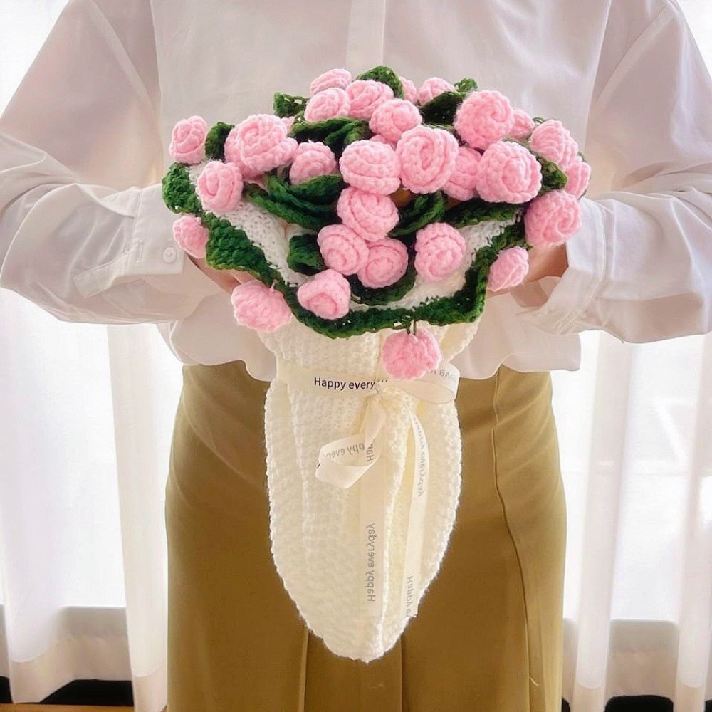 Hand-Knitted Rose Blanket - DIY Kit or Ready-Made Gift