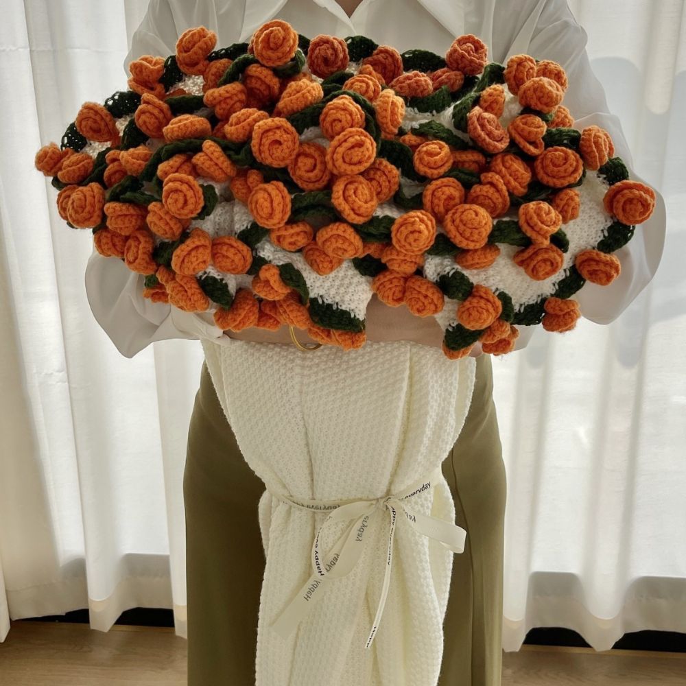 Hand-Knitted Rose Blanket - DIY Kit or Ready-Made Gift