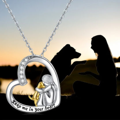 925 Sterling Silver Necklace – Heart & Dog Design with Zirconia