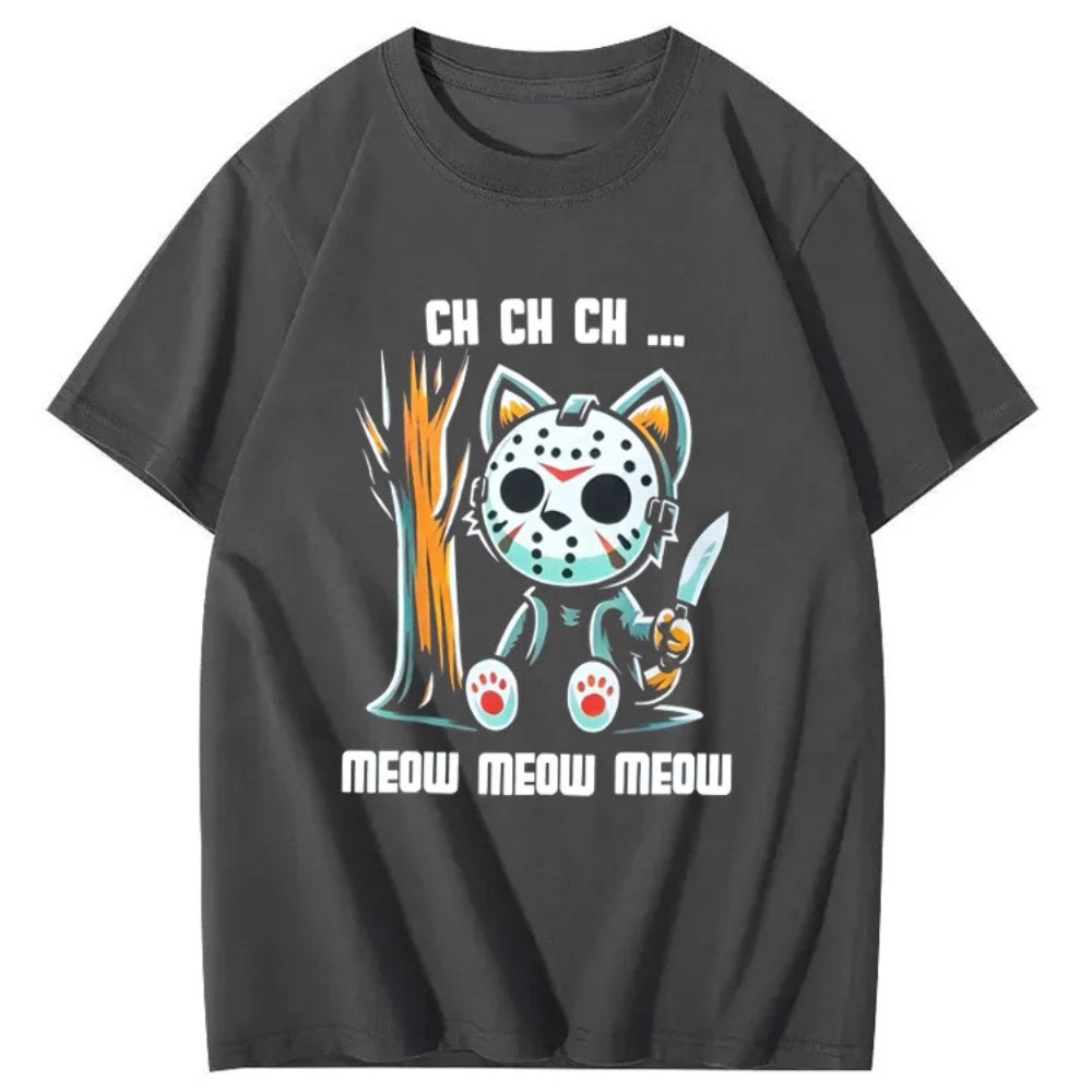 Halloween Funny Cat Lovers Ch Ch Ch Pattern T-Shirt