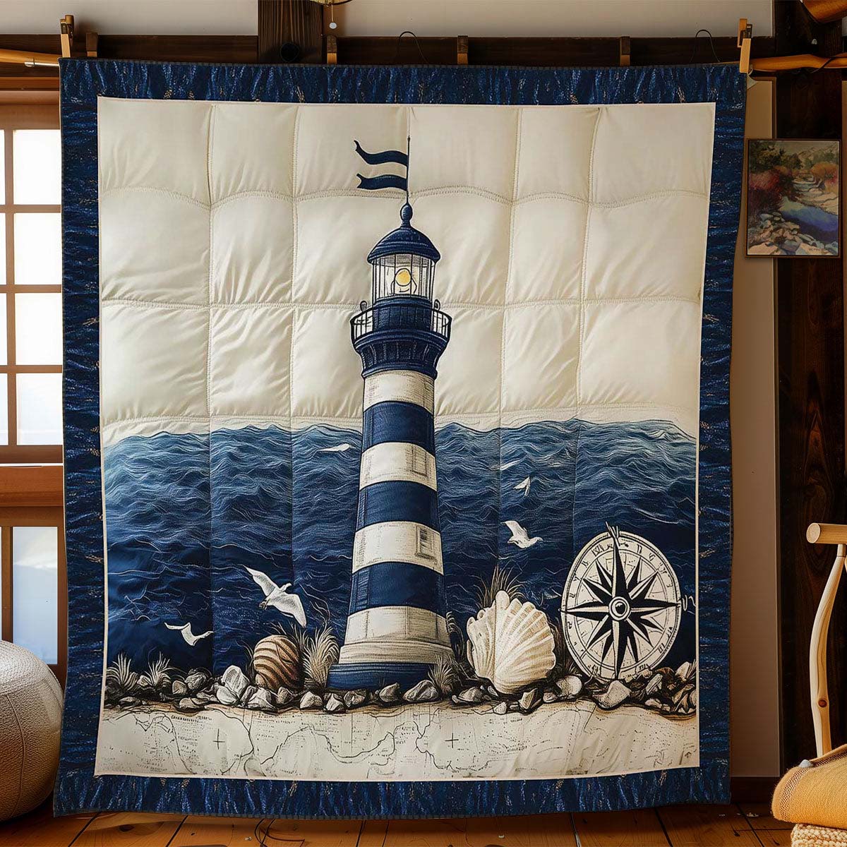 Stormy Waves Lighthouse Blanket - H446 - Premium Blanket