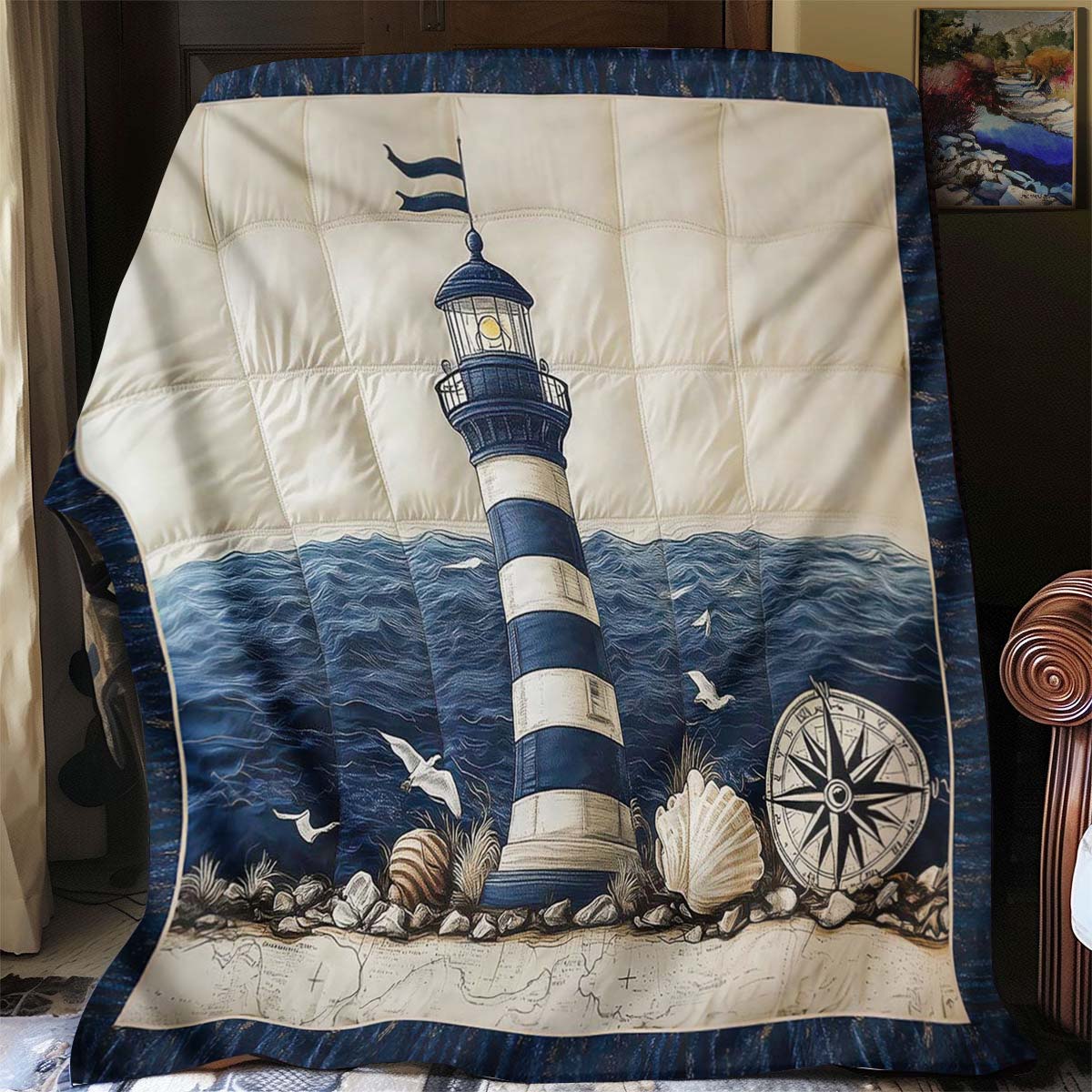 Stormy Waves Lighthouse Blanket - H446 - Premium Blanket