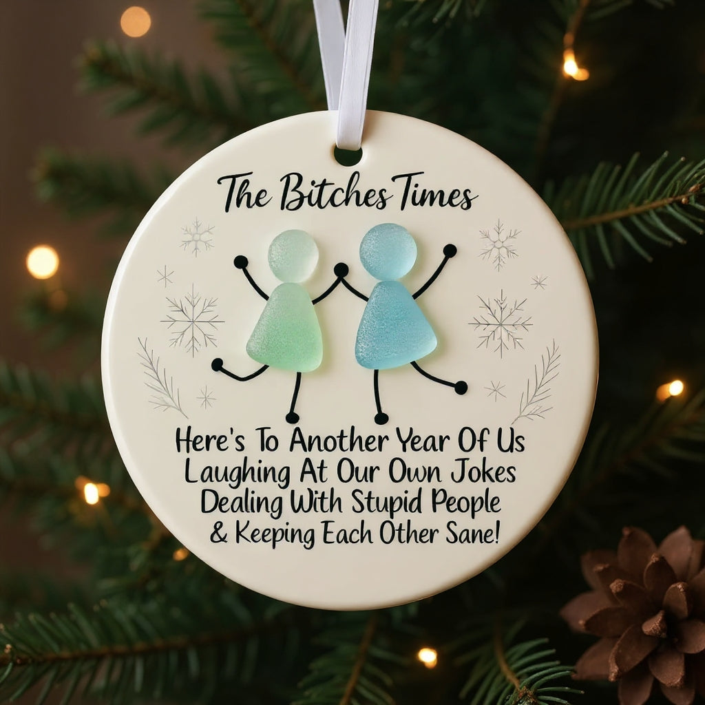 Funny Friendship Sea Glass Keepsake Ornament