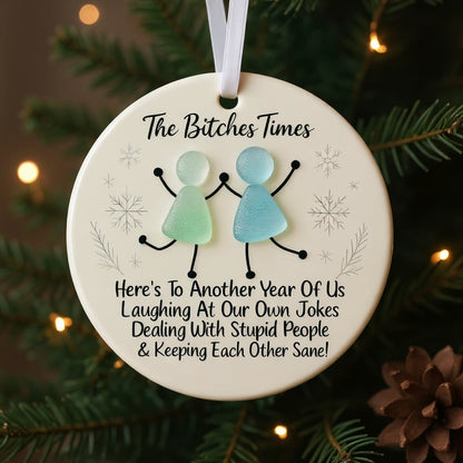 Funny Friendship Sea Glass Keepsake Ornament