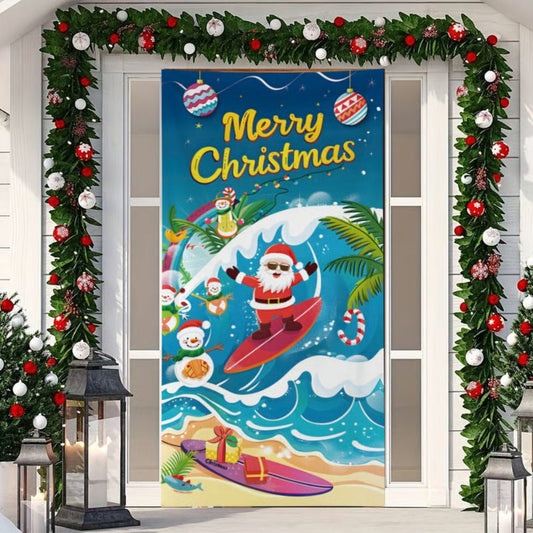 Christmas Front Door Decoration - Surfing Santa - H521