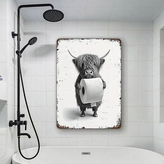 Vintage Highland Cow Metal Sign – Funny Wall Decor - BW020