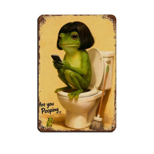 Vintage Frog Metal Sign – Funny "Are You Pooping?" Wall Decor - BW031