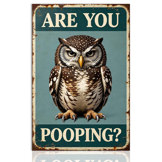 Vintage Owl Humor Metal Sign – Funny "Are You Pooping?" Wall Decor - BW066