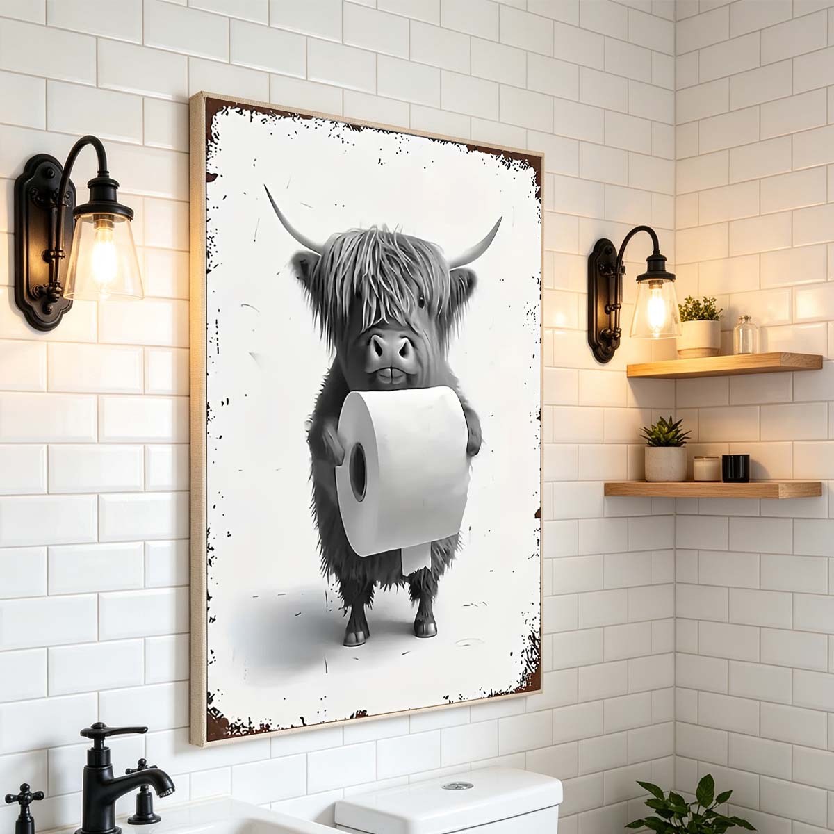 Vintage Highland Cow Humor Gallery Wrapped Canvas Prints - VP018