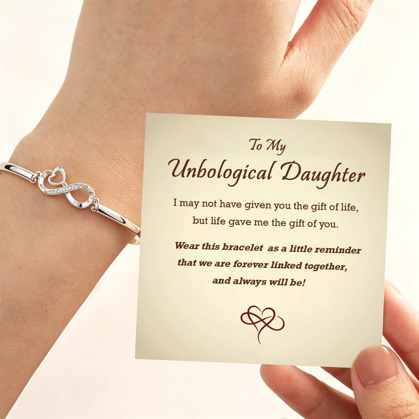 To My Unbiological Daughter - I Always With You Heart Infinity Bracelet