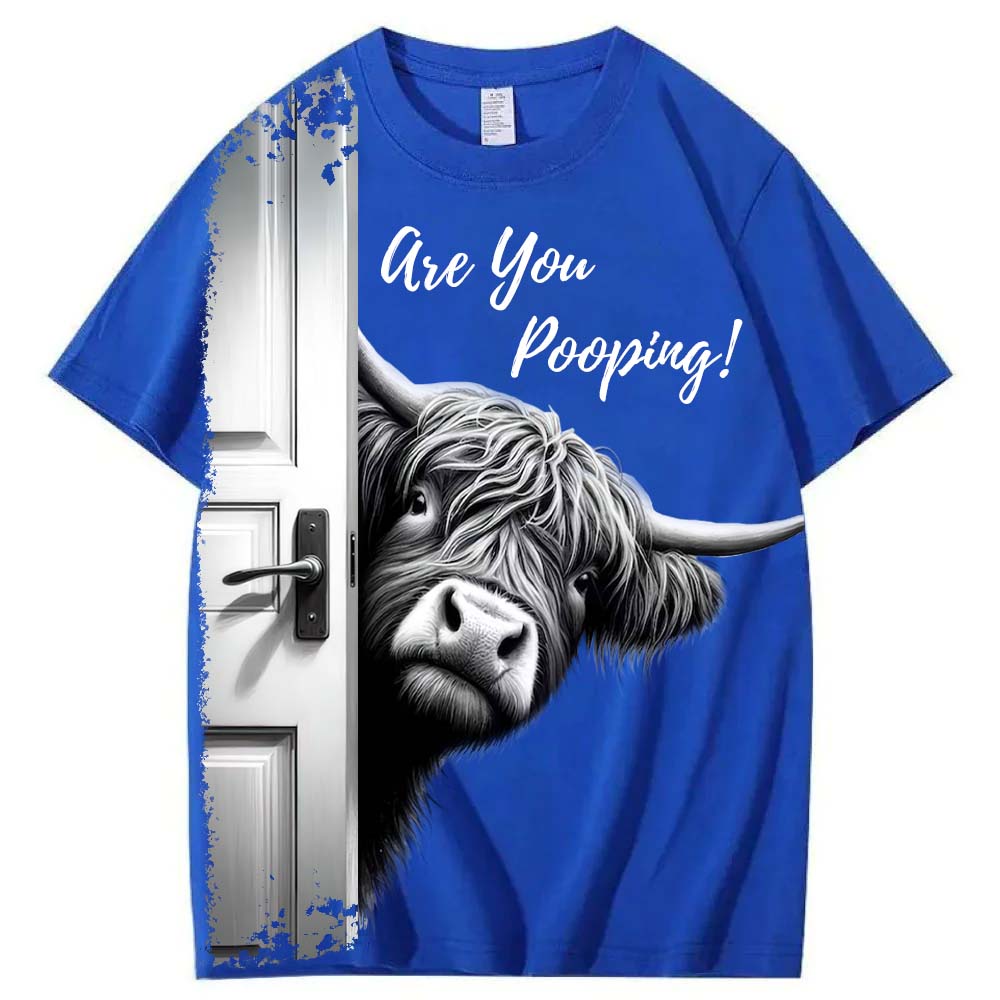 Funny Highland Cow "Are You Pooping?" Short Sleeve T-shirt