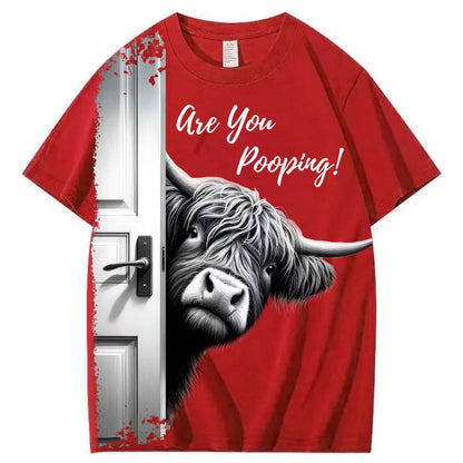 Funny Highland Cow "Are You Pooping?" Short Sleeve T-shirt