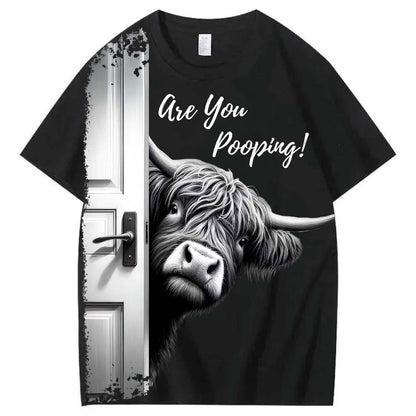 Funny Highland Cow "Are You Pooping?" Short Sleeve T-shirt