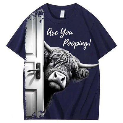 Funny Highland Cow "Are You Pooping?" Short Sleeve T-shirt