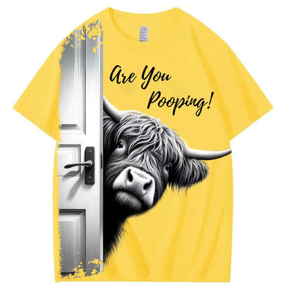 Funny Highland Cow "Are You Pooping?" Short Sleeve T-shirt
