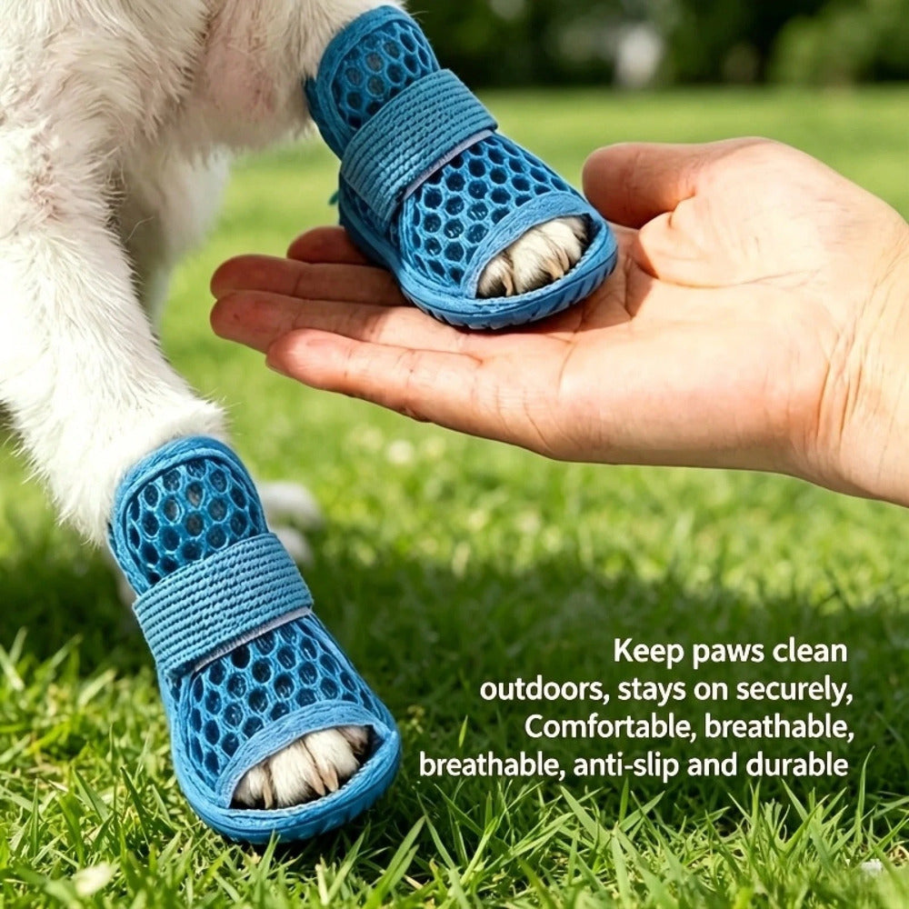Breathable Mesh Dog Sandals – Anti-Slip Summer Paw Protectors - 4-Pack