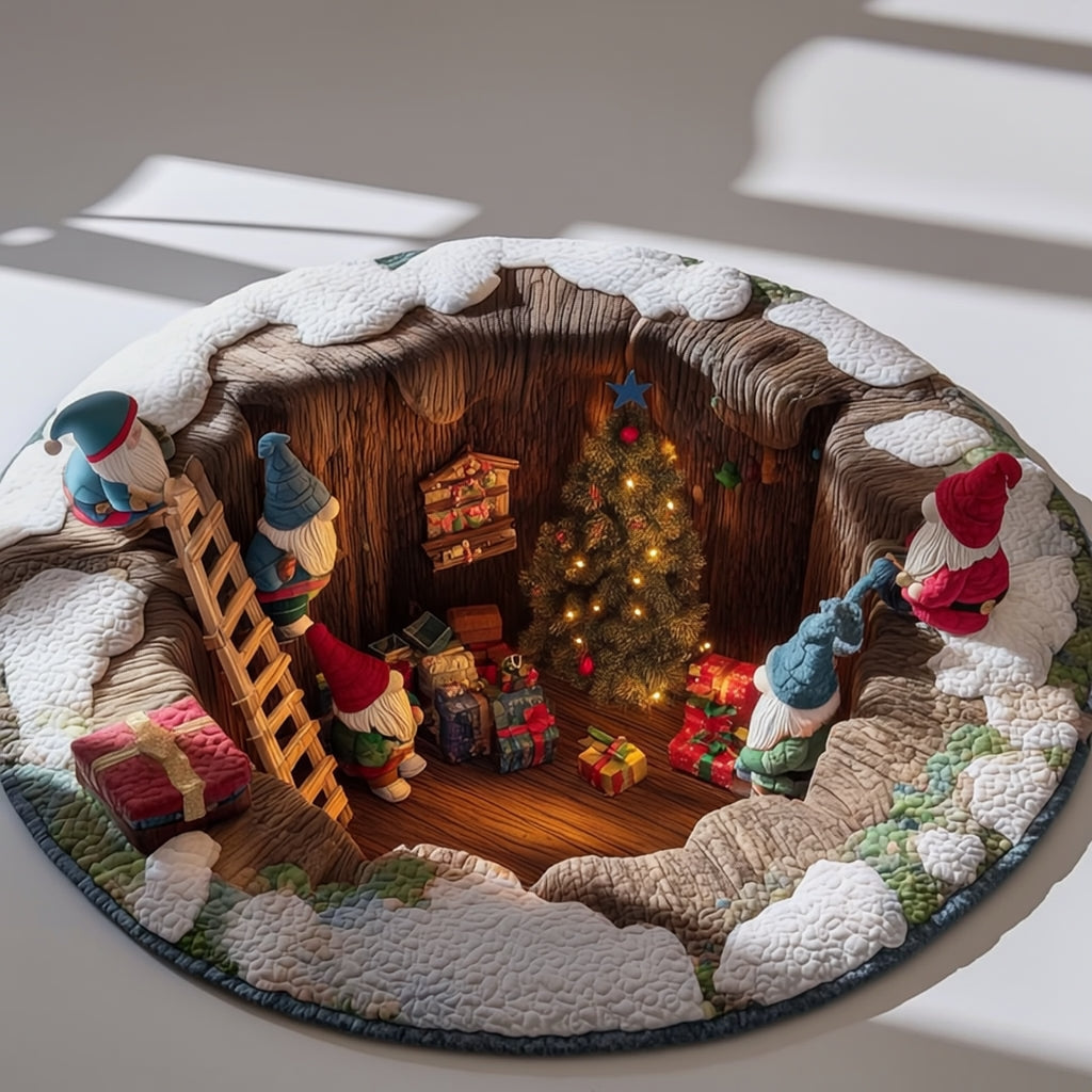 Christmas Magic Scene With Gnomes & Gifts Round Rug - H713