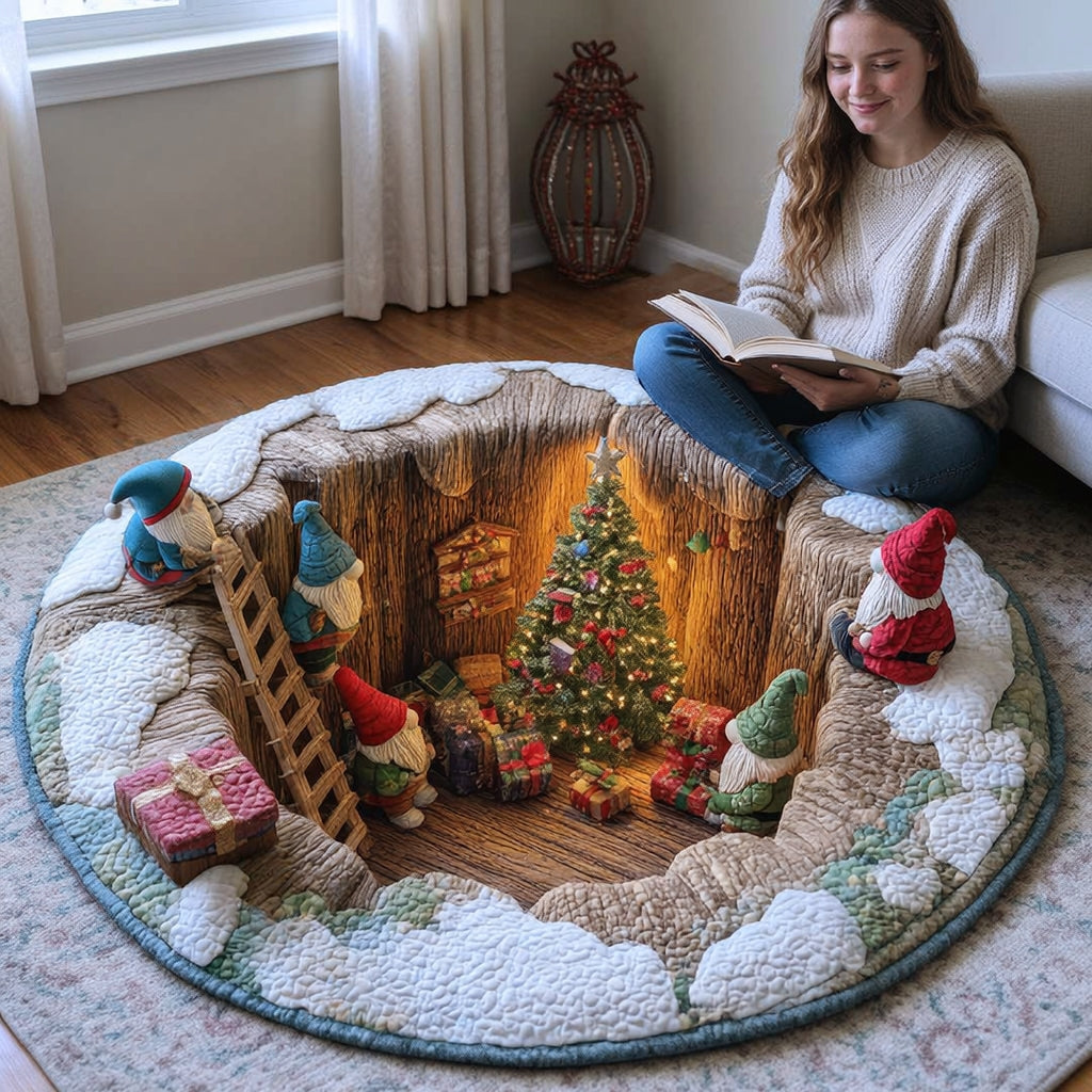 Christmas Magic Scene With Gnomes & Gifts Round Rug - H713
