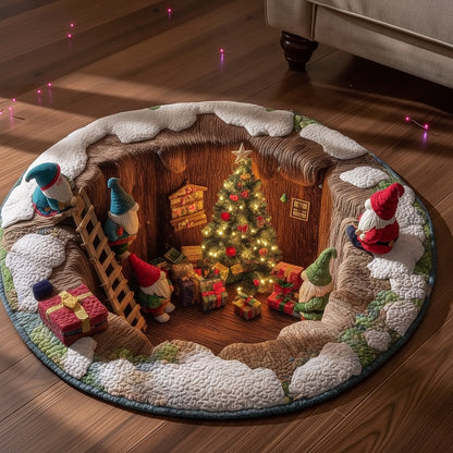 Christmas Magic Scene With Gnomes & Gifts Round Rug - H713