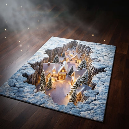 Winter Wonderland Snowy Village 3D Illusion Area Rug - H728