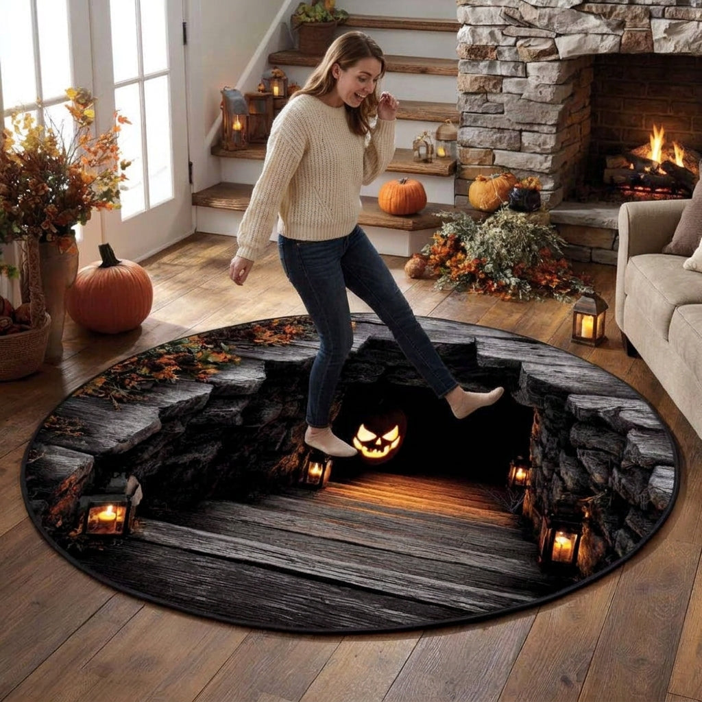 Pumpkin Portal 3D Illusion Round Rug - H736