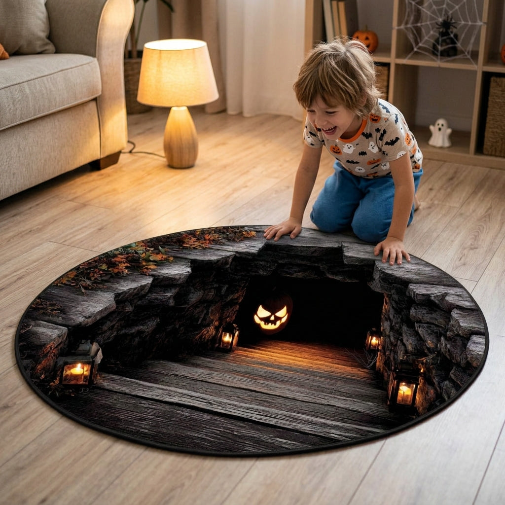 Pumpkin Portal 3D Illusion Round Rug - H736