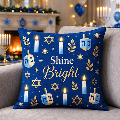 Hanukkah Decorative Pillow Covers – Blue & Gold Menorah Designs