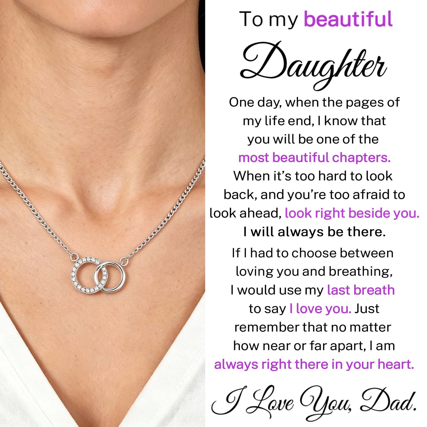 To My Beautiful Daughter - I Will Always Be There Linked Necklace