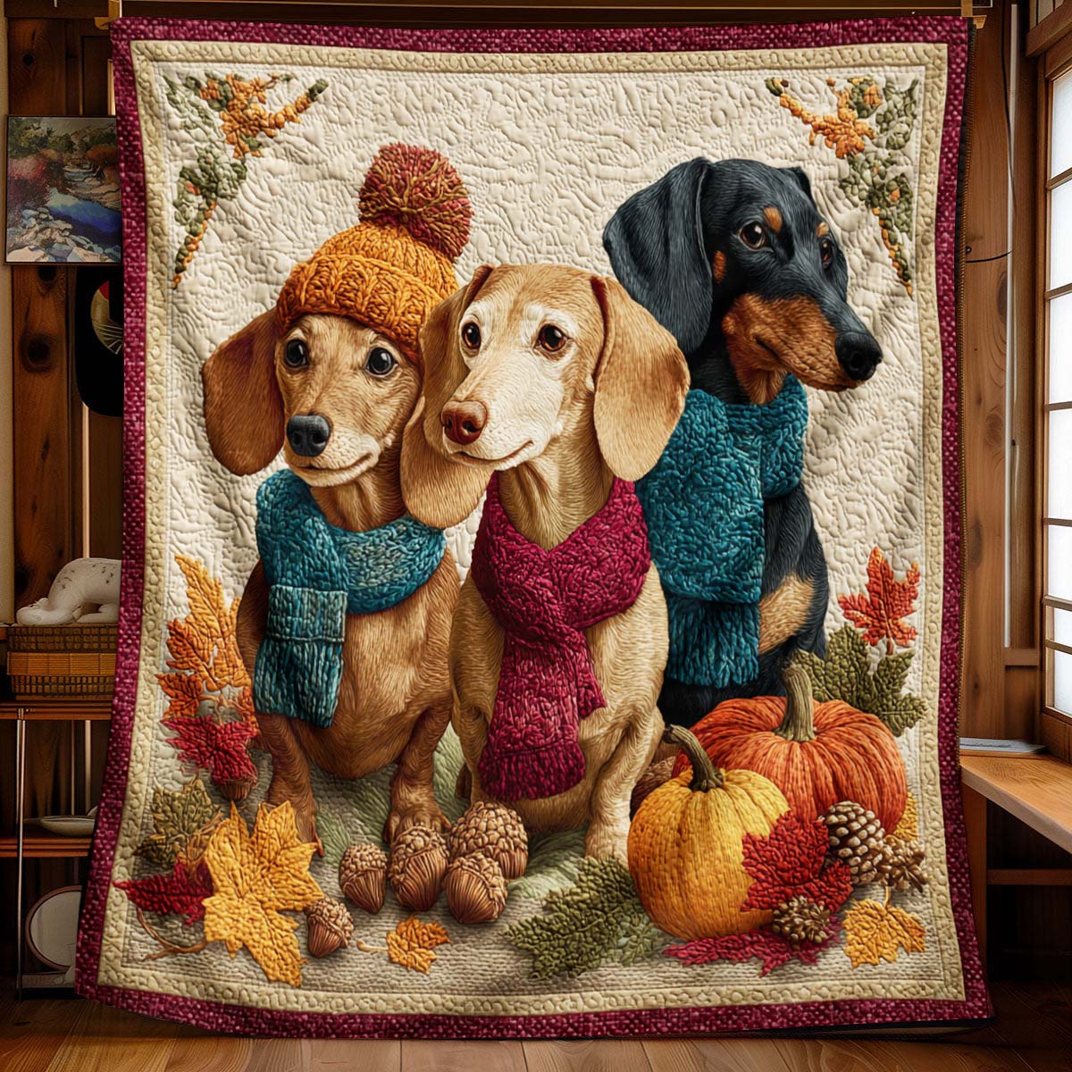 Autumn Dachshund Blanket - J072 - Premium Blanket