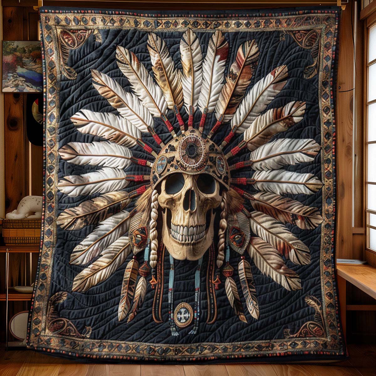 Aboriginal skull blanket - J076 - Premium Blanket