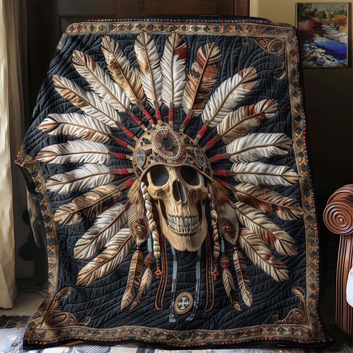 Aboriginal skull blanket - J076 - Premium Blanket