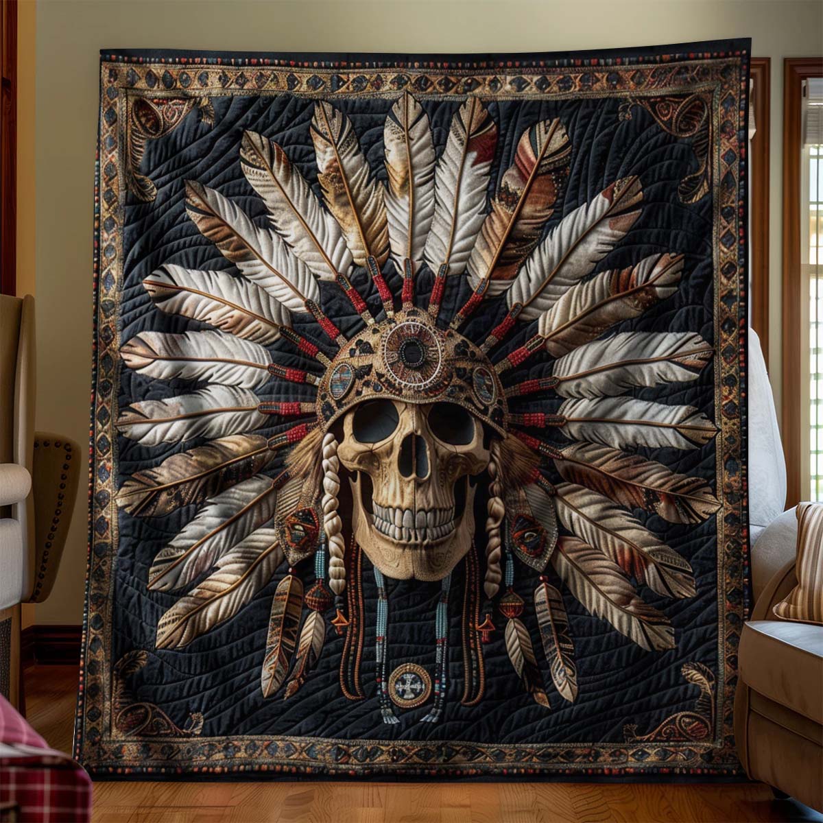 Aboriginal skull blanket - J076 - Premium Blanket