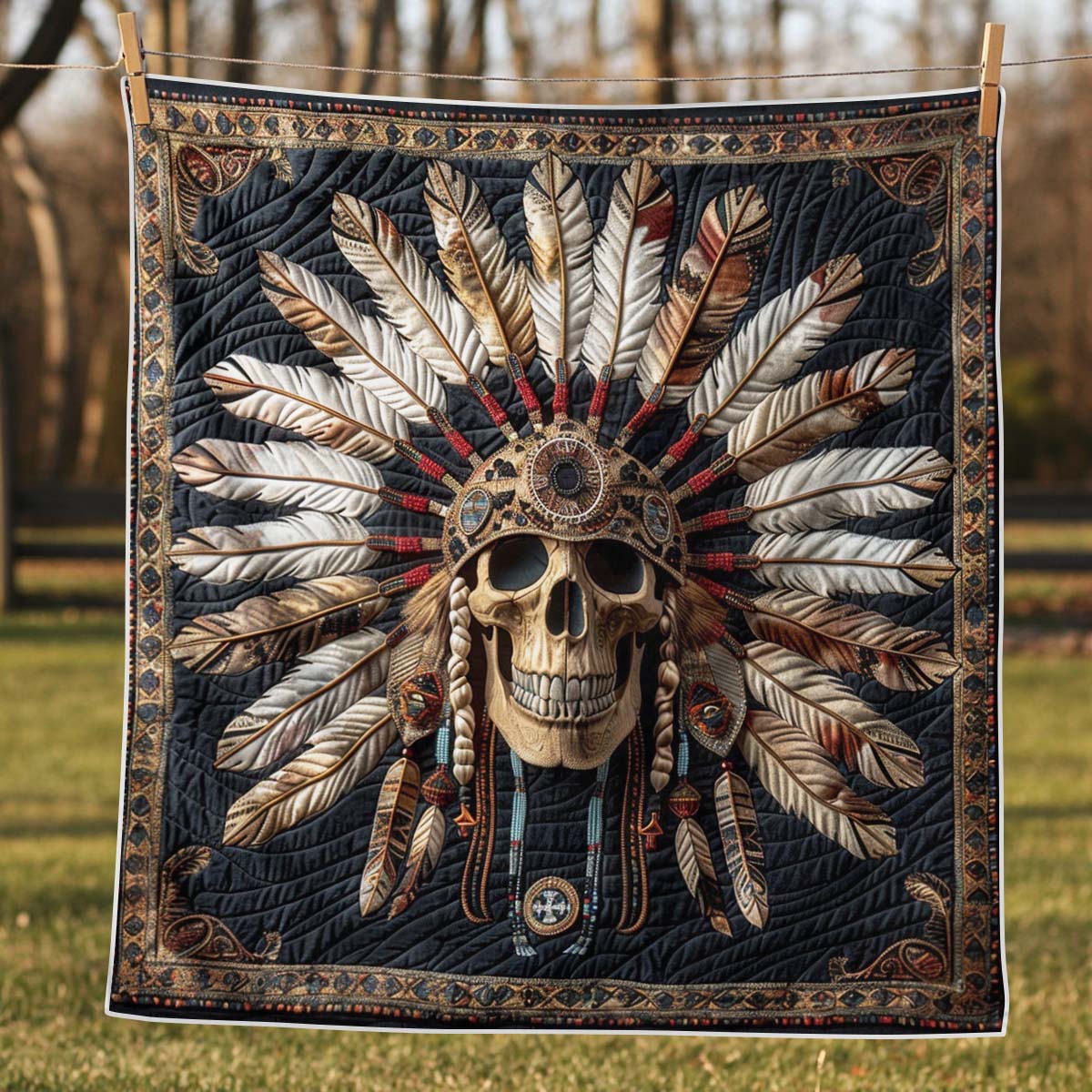Aboriginal skull blanket - J076 - Premium Blanket