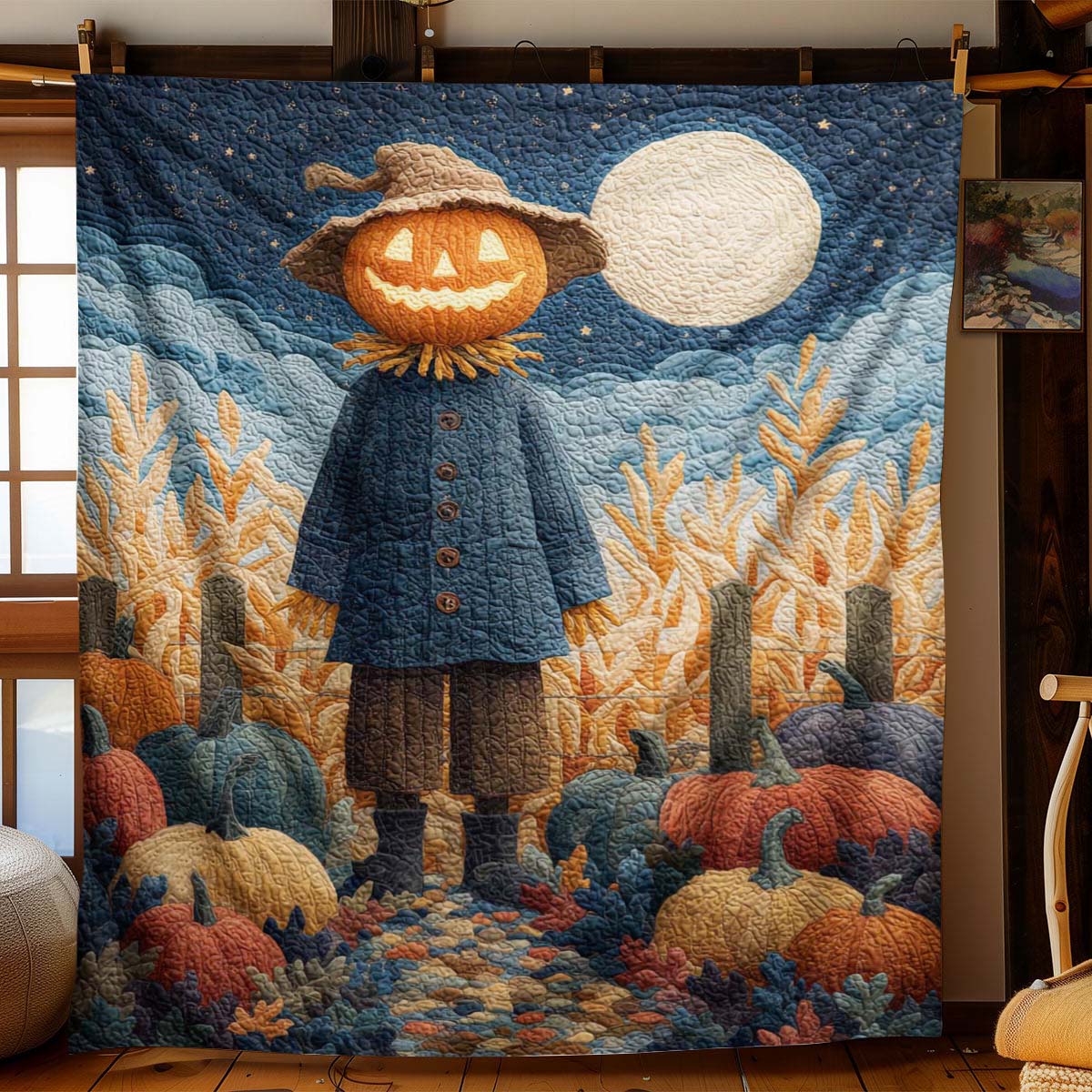 Pumpkin Scarecrow Blanket - J079 - Premium Blanket