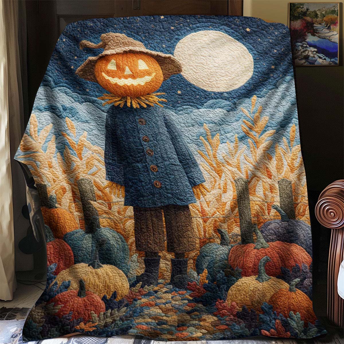 Pumpkin Scarecrow Blanket - J079 - Premium Blanket
