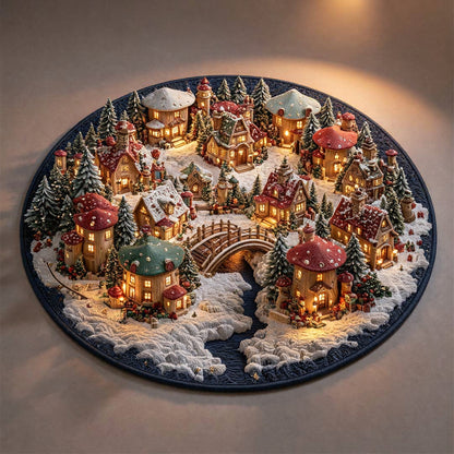 Magical Christmas Mushroom Village Round Rug - J098