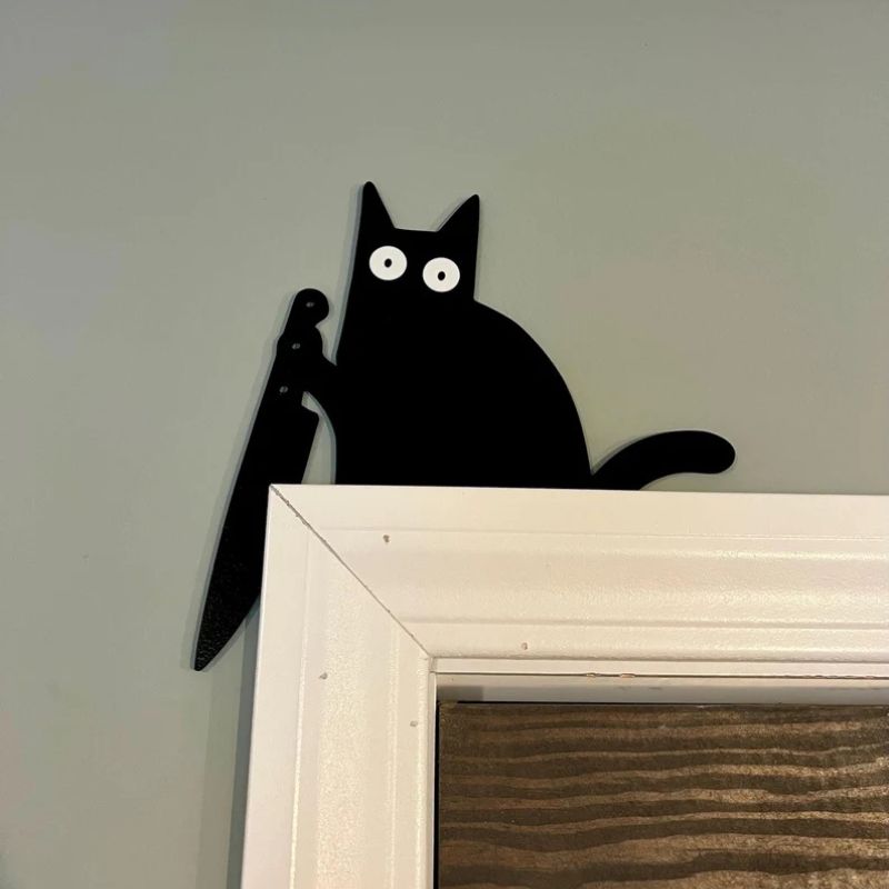 Knife & Cat Metal Door Topper DT004