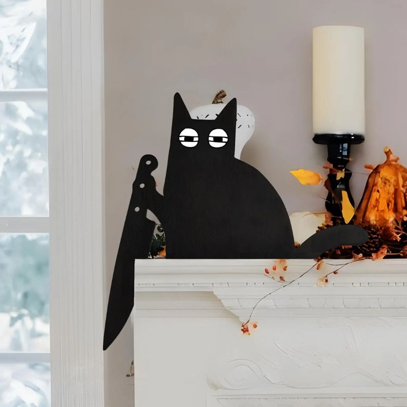 Knife & Cat Metal Door Topper DT011