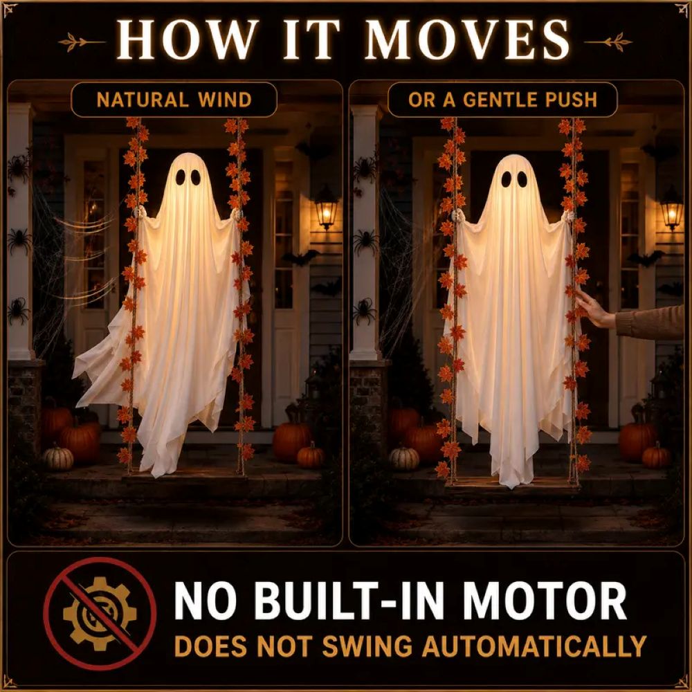 LED Light-Up Swinging Ghost Halloween Decoration