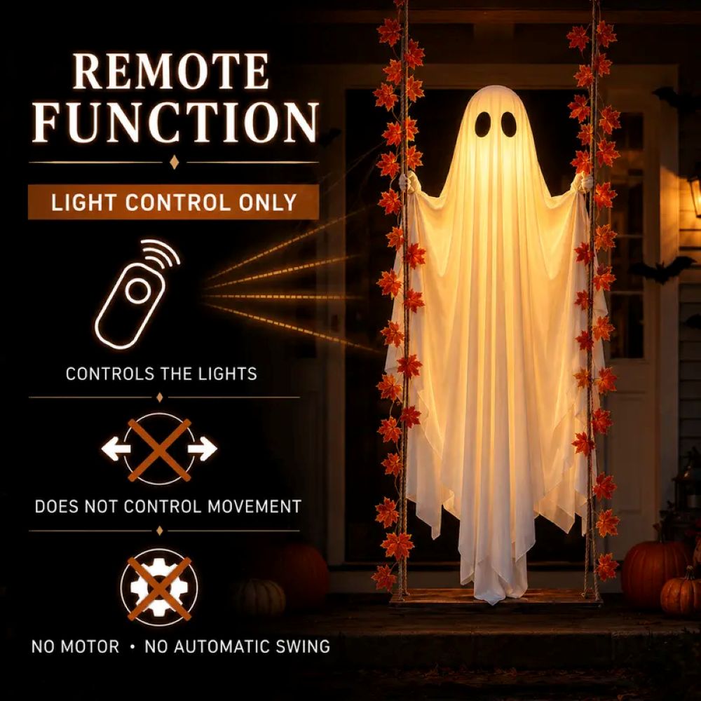LED Light-Up Swinging Ghost Halloween Decoration