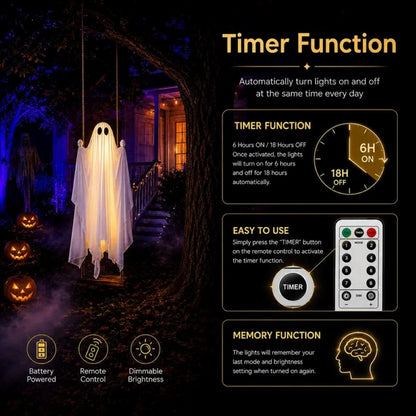 LED Light-Up Swinging Ghost Halloween Decoration
