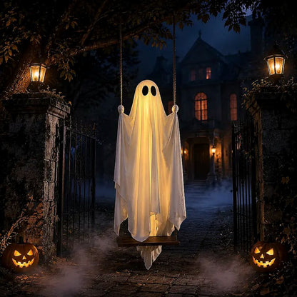LED Light-Up Swinging Ghost Halloween Decoration